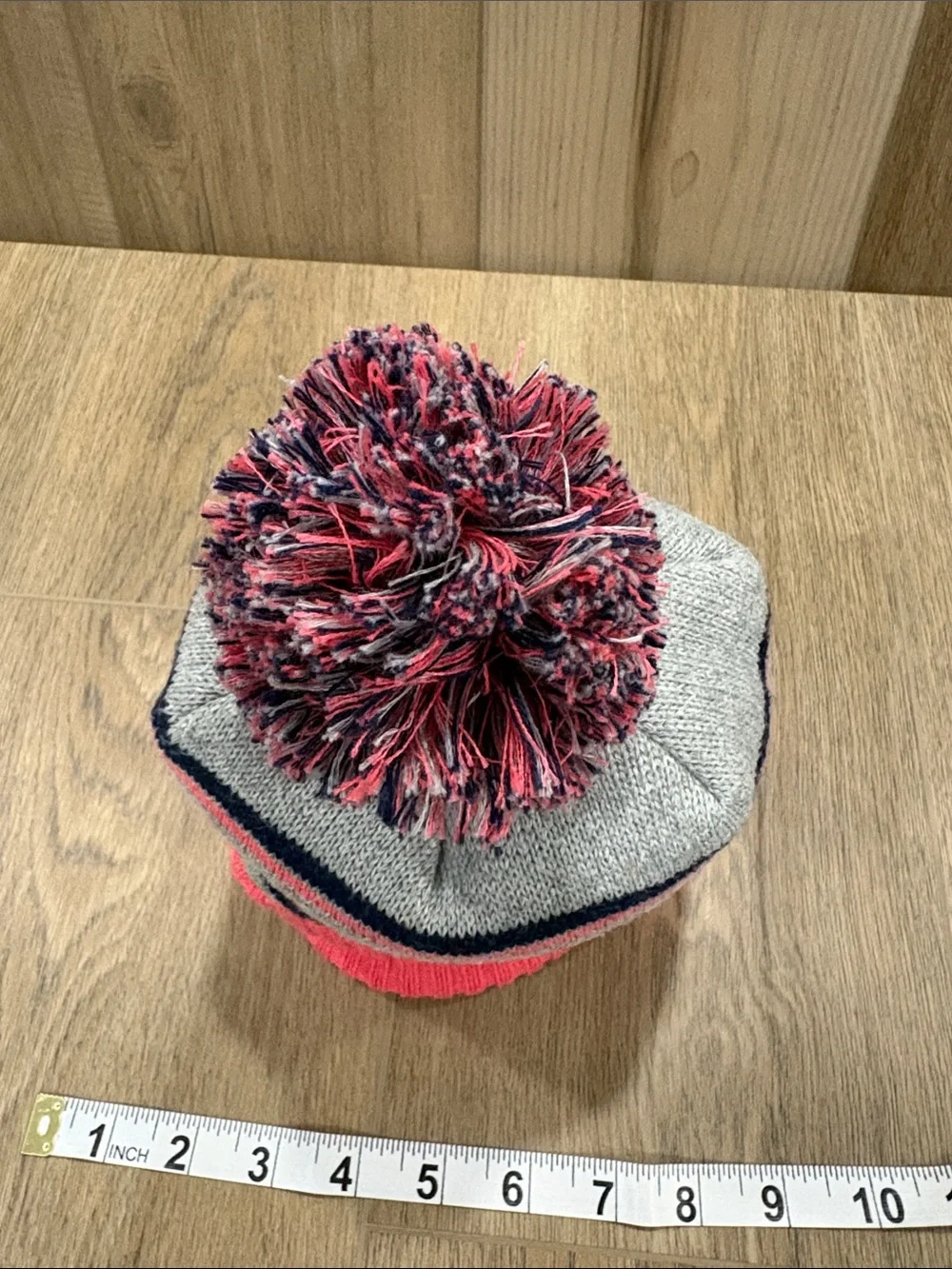 Patagonia Kids Coral Pink Gray Navy Pom-Pom Winter Beanie